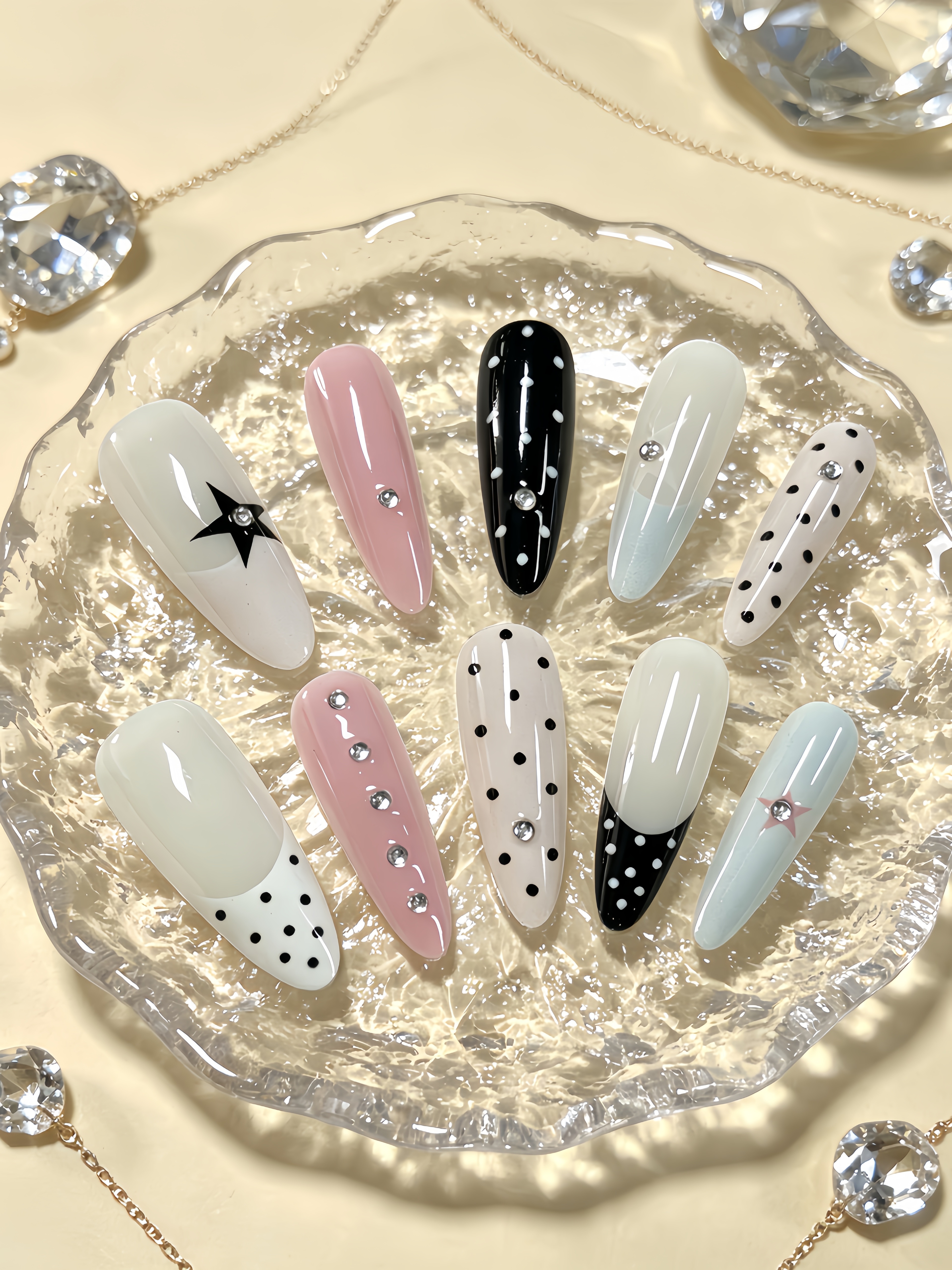 Korean Lifestyle Instagram - 10 Medium-Length Teardrop-Shaped Press-On False Nails,